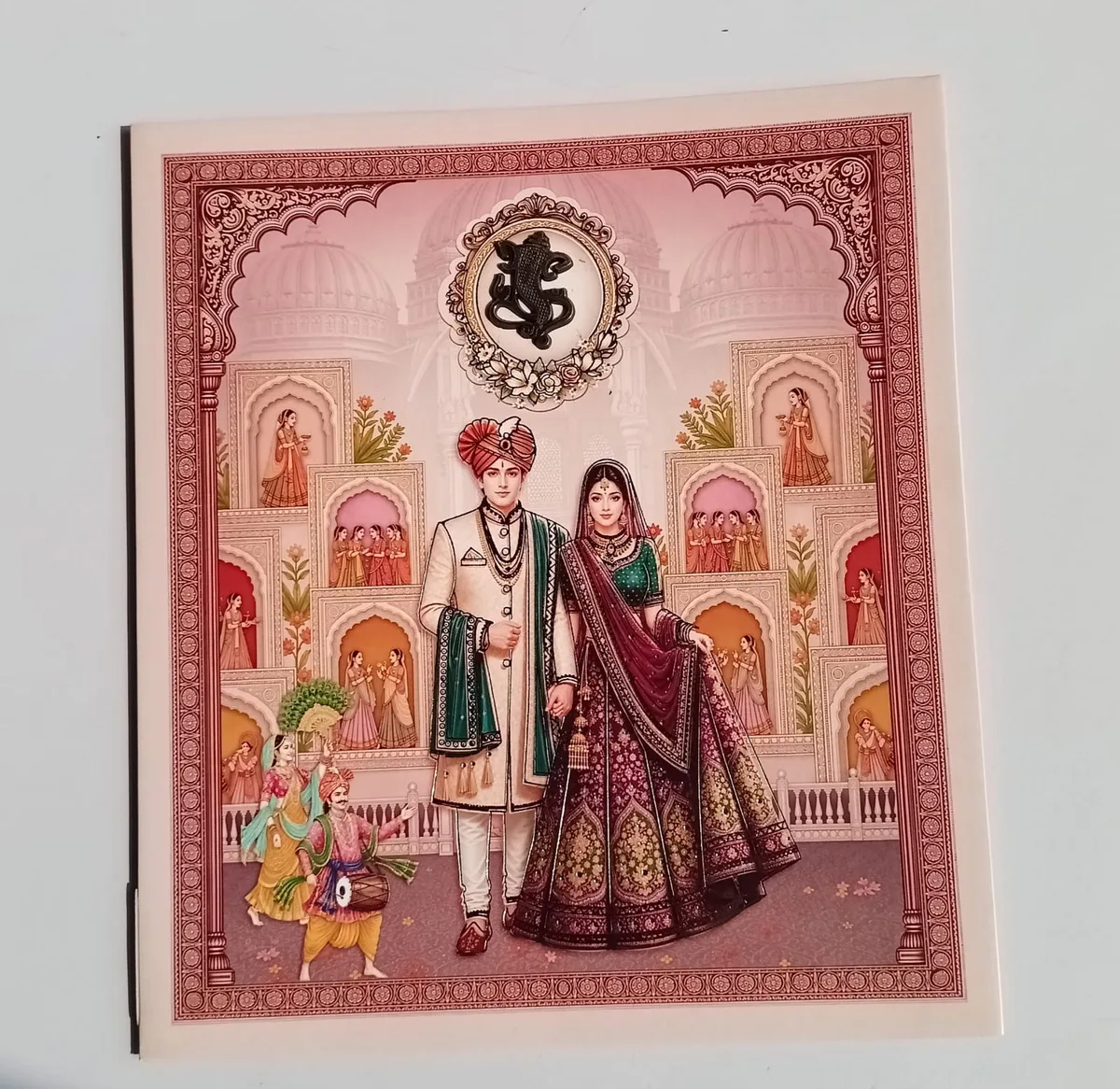 Brown & Green Hindu Wedding Card 2026 - Bride & Groom Palace Design - photo 3