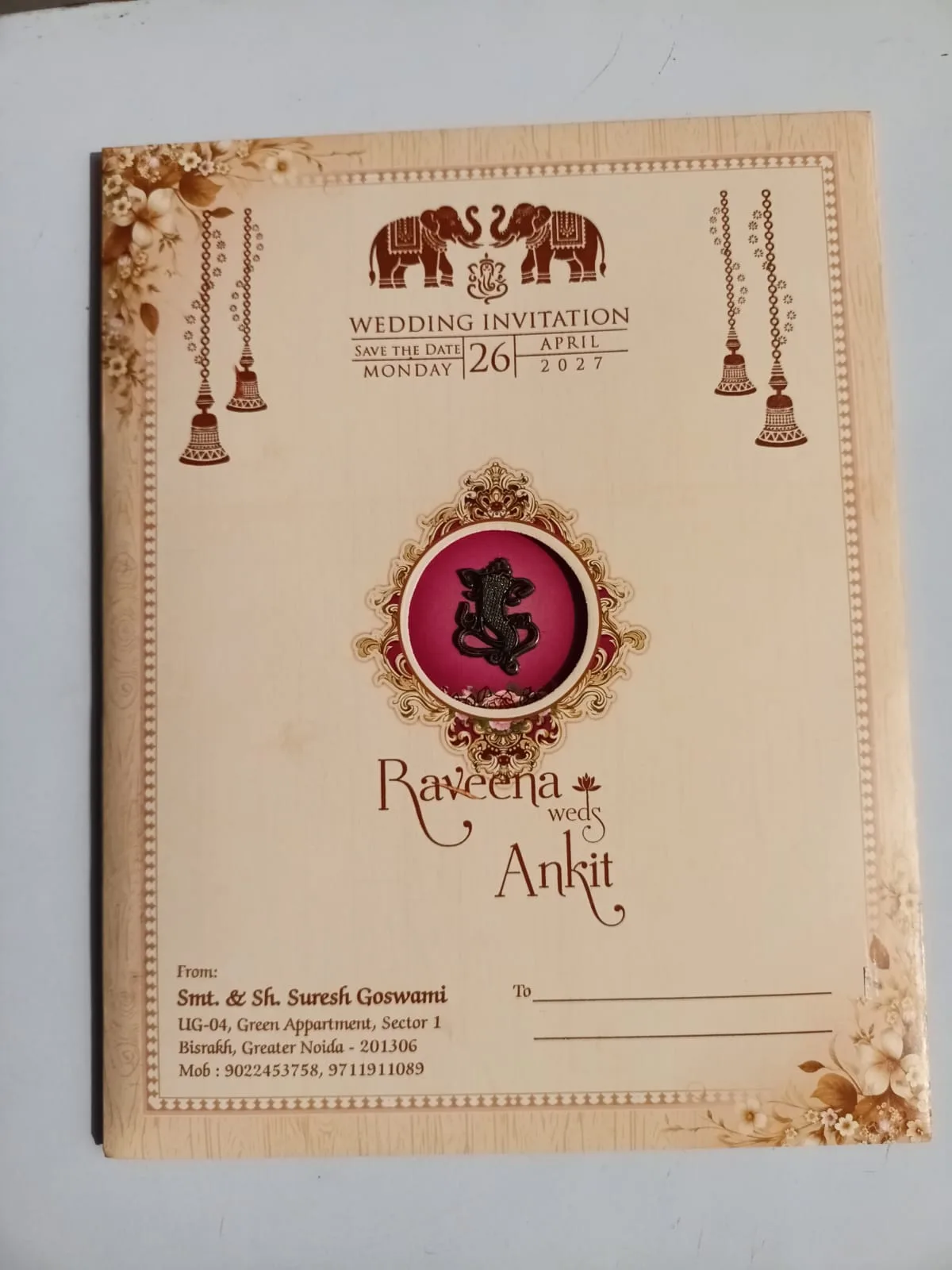 Brown Floral Hindu Wedding Card 2026 - Ganesh Design - photo 2