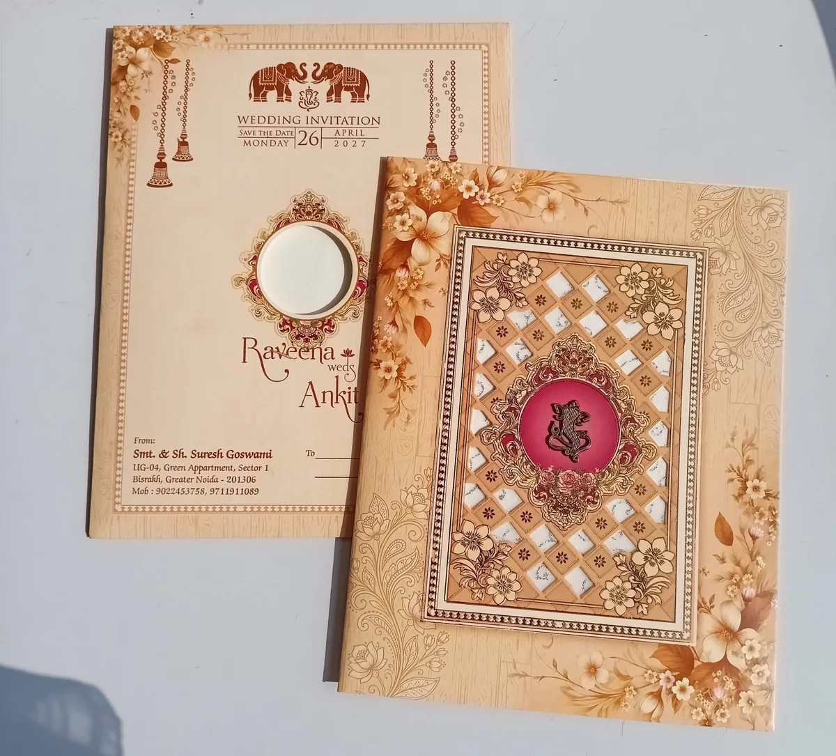 Brown Floral Hindu Wedding Card 2026 - Ganesh Design