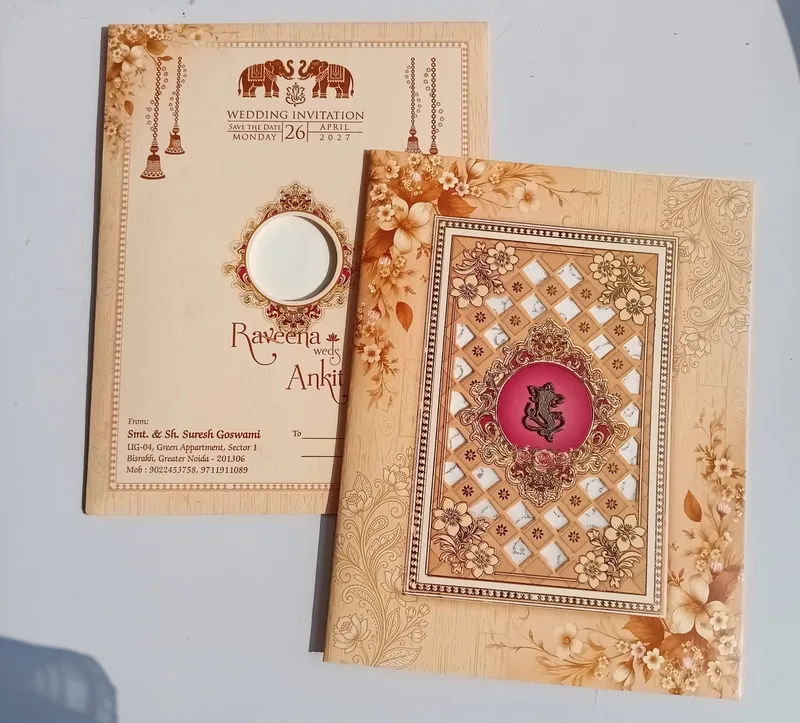 Brown Floral Hindu Wedding Card 2026 - Ganesh Design