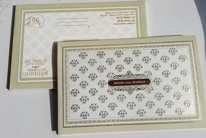 White & Green Hindu Wedding Card 2026 - Wooden Plate Style